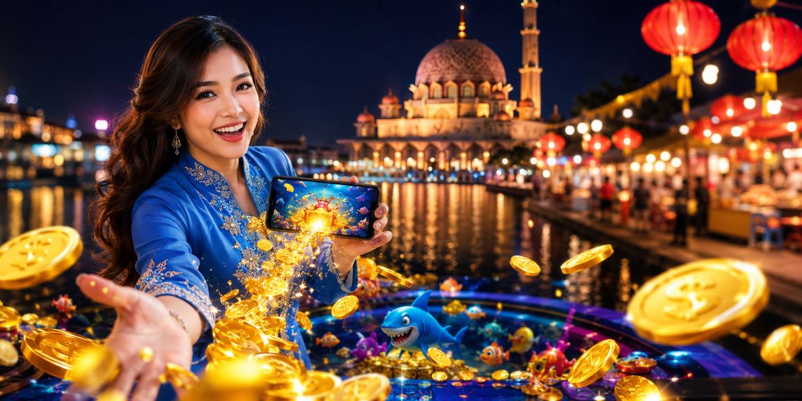 Pemain wanita berpakaian baju kurung memainkan permainan pancing di Putrajaya